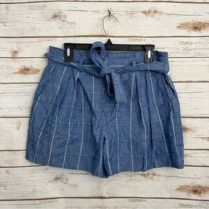 Banana Republic Blue Linen Blend Tie Waist Paperbag Shorts